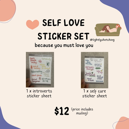 (Set of 2) Introverts and Self-care Sticker Sheet Set